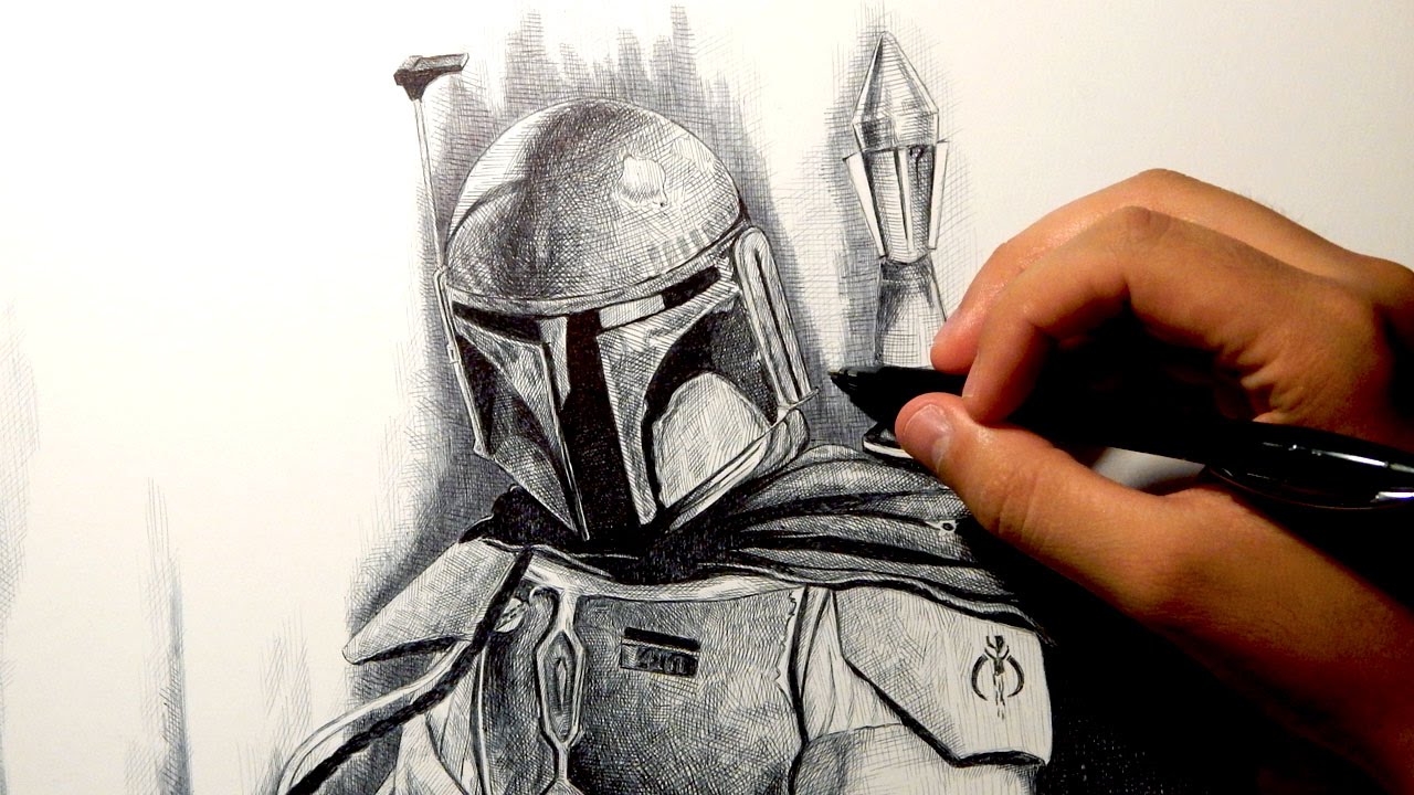 1280x720 Boba Fett Drawing (Star Wars) Ballpoint Pen