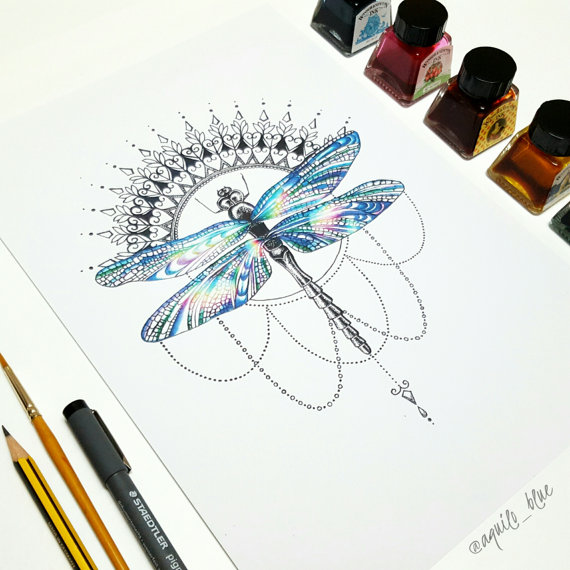 570x570 Framed Dragonfly Dreams Bohemian Drawing Art Print