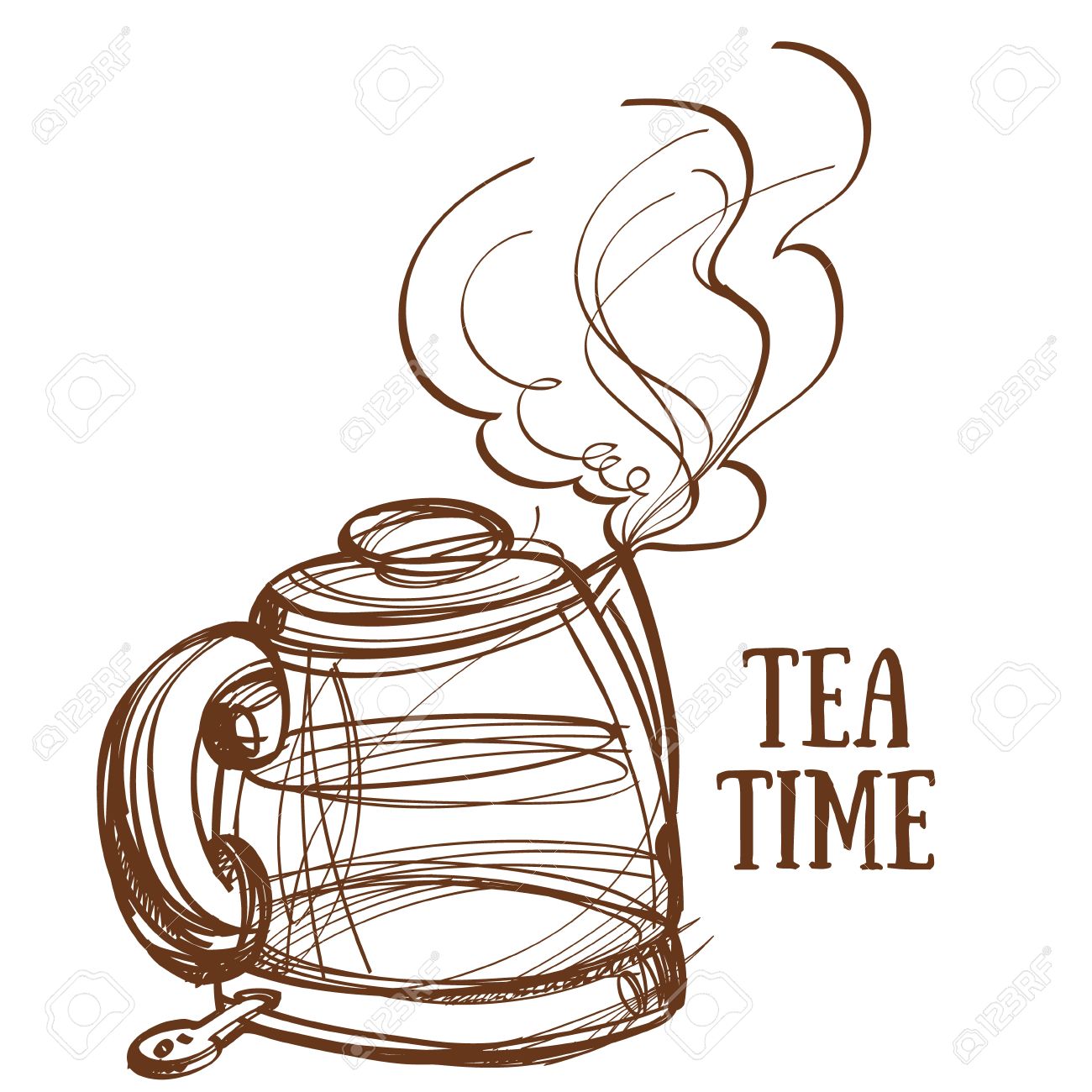 1300x1300 Electric Kettle With Boiling Water, Outline Sketch. Royalty Free