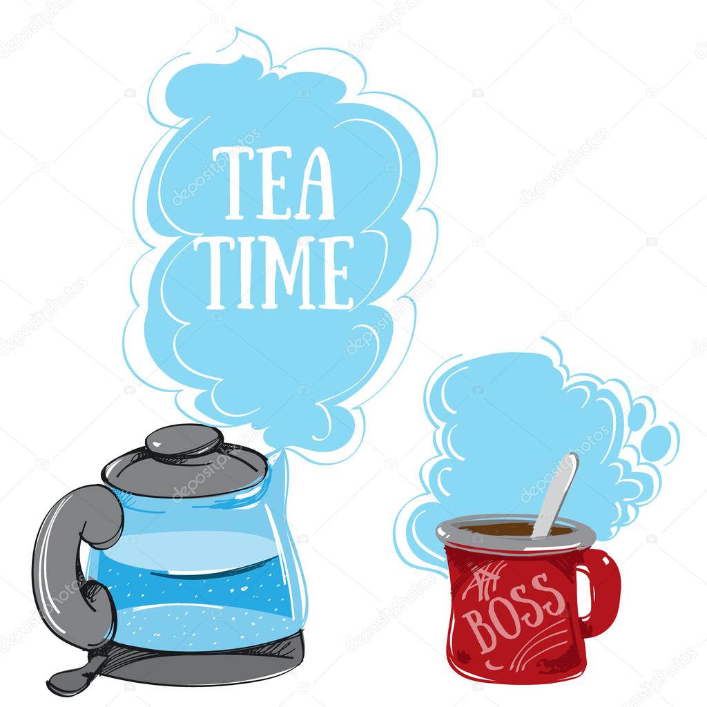 1024x1024 Electric Kettle With Boiling Water And A Mug, A Color Hand Drawing