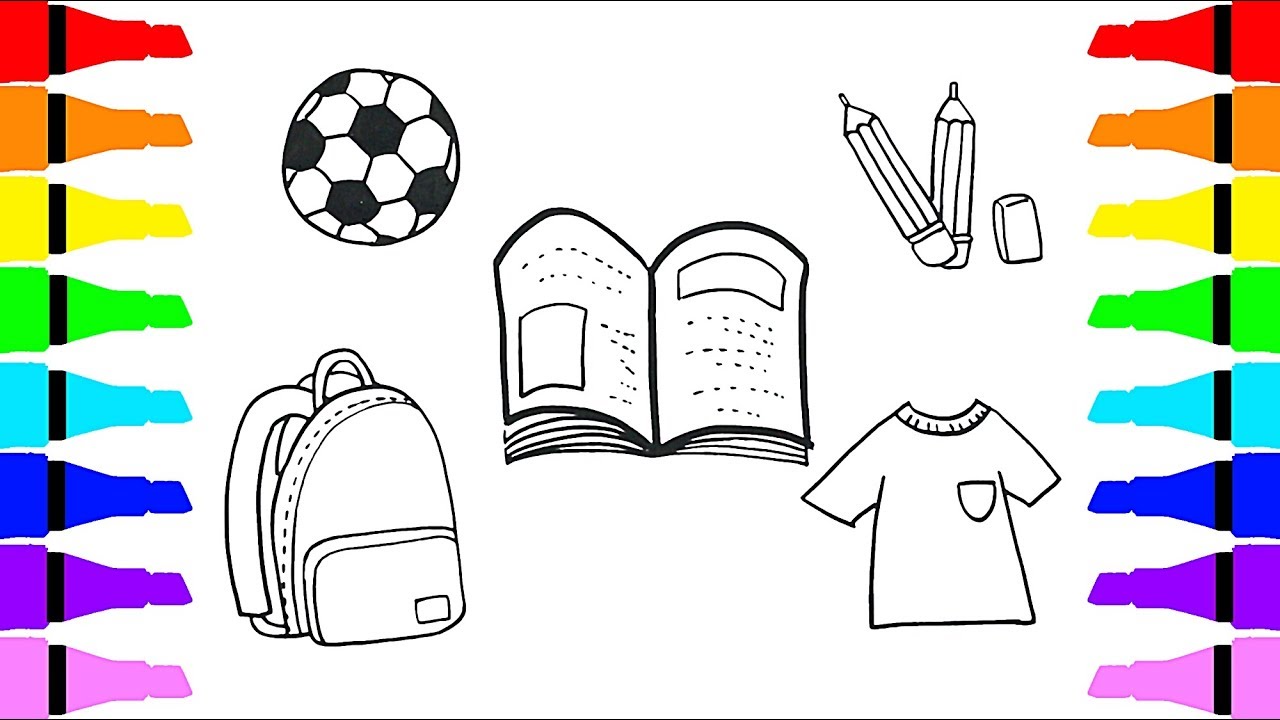 1280x720 How To Draw Bag, Pencil, Ball, Book For Kids Children Drawing