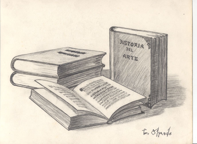 687x500 My Art Untitled (Books) Practice Drawing 1989 (Age 15)