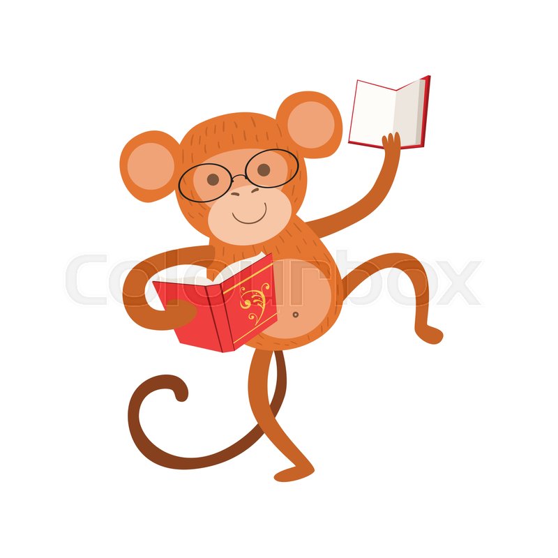 800x800 Monkey Smiling Bookworm Zoo Character Wearing Glasses And Reading