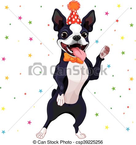 442x470 Boston Terrier Party. Illustration Of Cute Boston Terrier