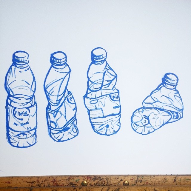 640x640 Water Bottle Drawing. Oil Pastel On Paper.