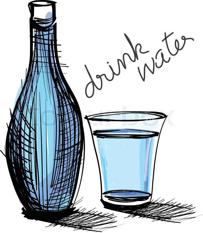 699x800 Water Drink In Bottle And Glass Rough Drawing Stock Vector