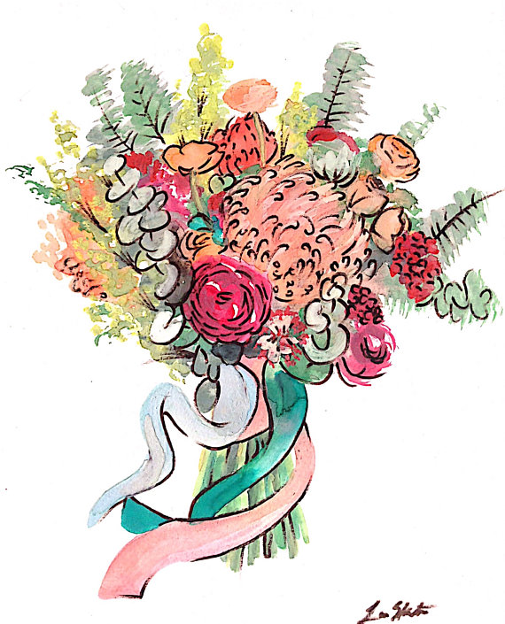 570x705 Custom Bouquet Watercolor Free Shipping Flower Drawing