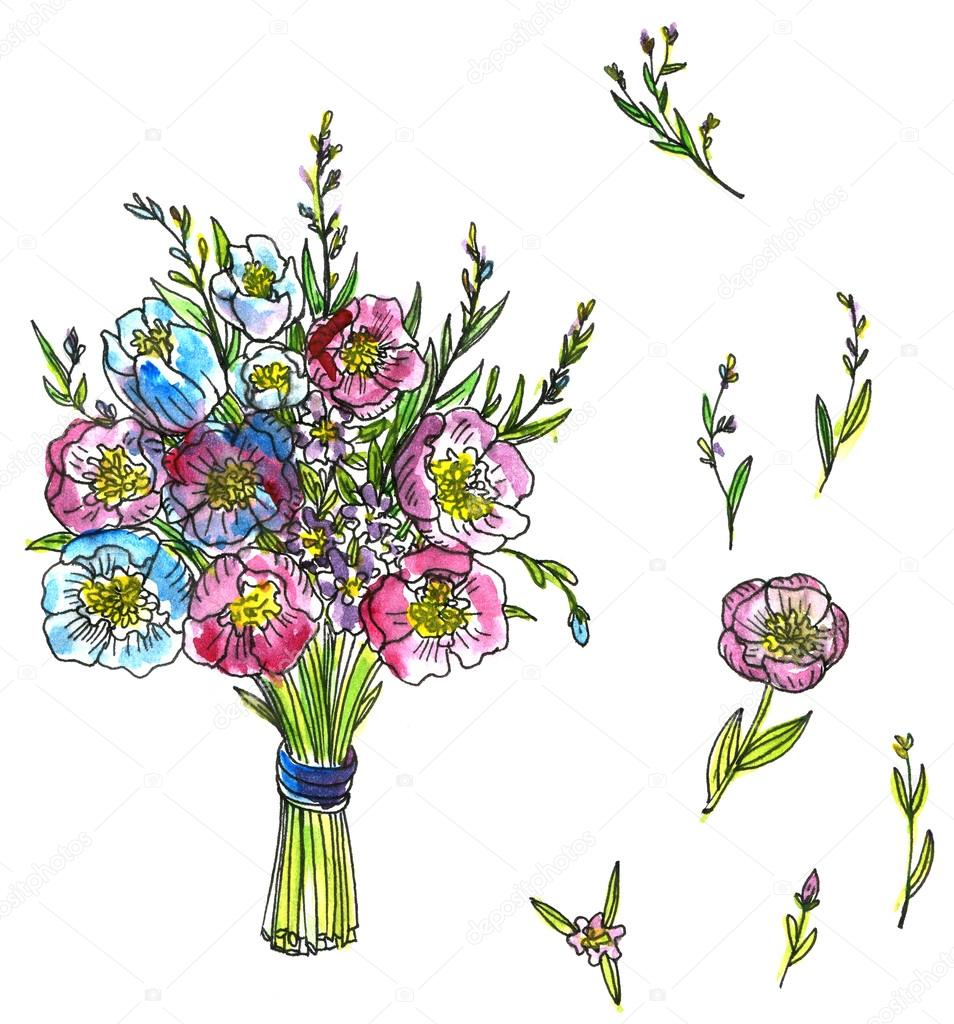 954x1024 Drawing Bouquet Flowers