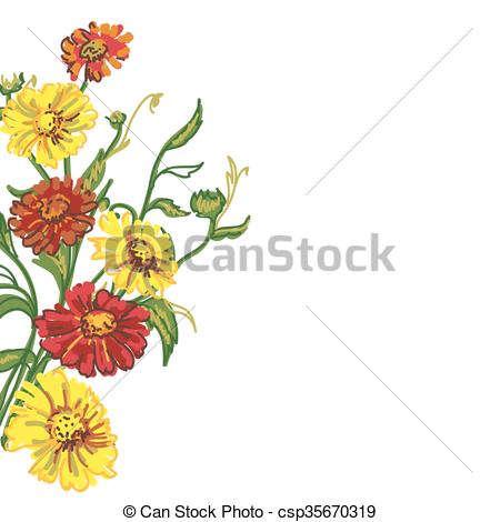 450x470 Drawing Wild Flowers. Drawing Bouquet Colored Wild Flowers