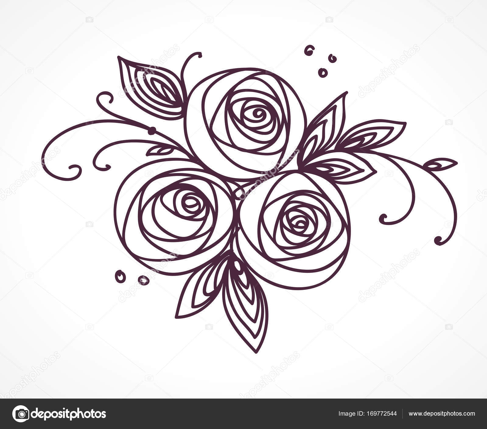 1600x1409 Flower Bouquet. Stylized Roses Hand Drawing. Stock Vector