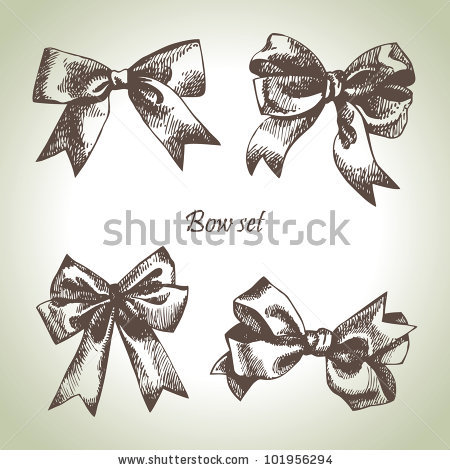 450x470 Set Of Bow. Hand Drawn Illustrations Of Ribbons