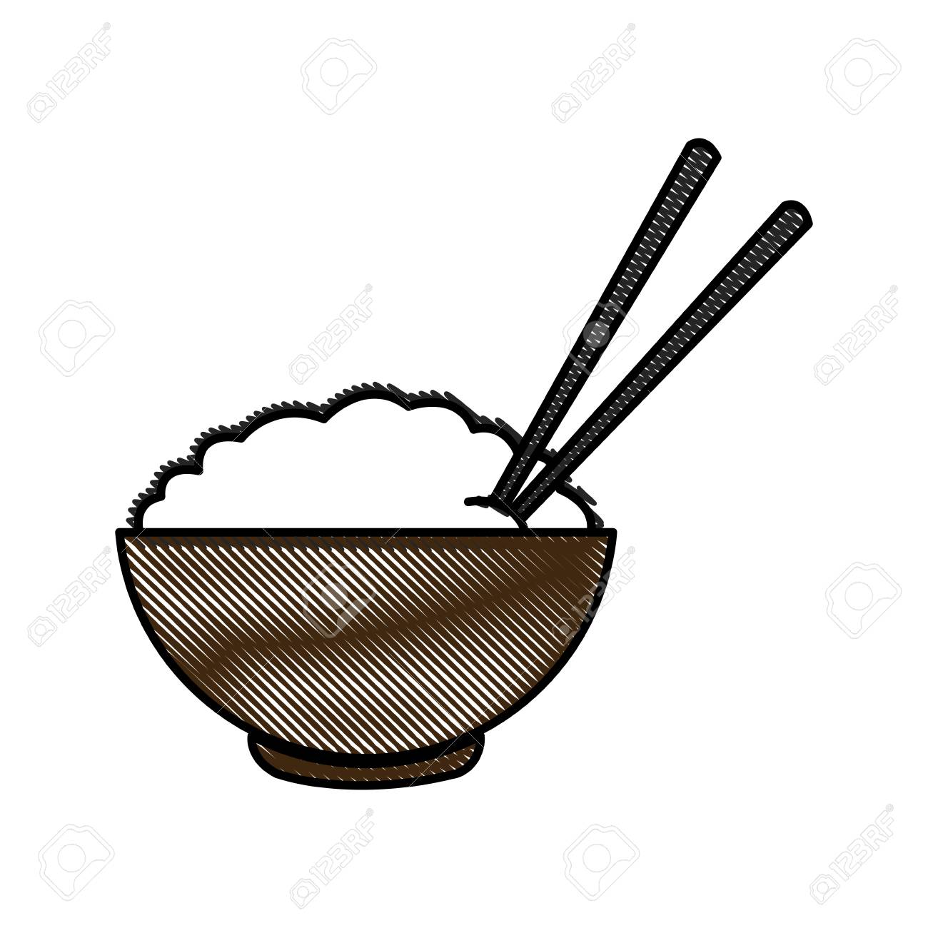 1300x1300 Drawing Bowl Of Rice And Chopsticks Cooked Dinner Asian Vector