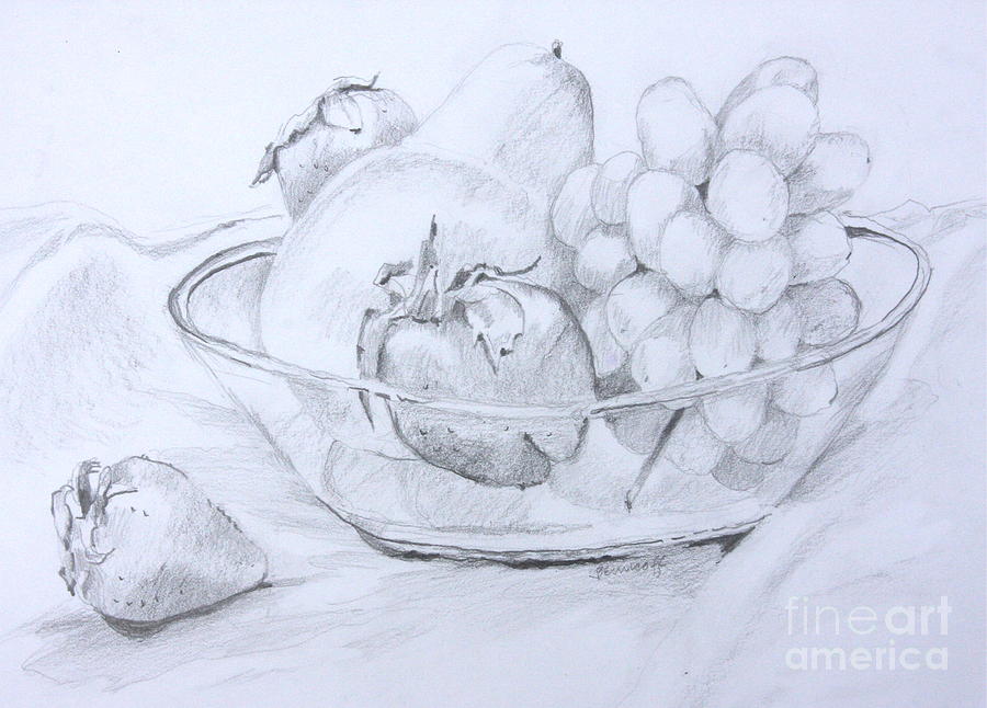 900x646 Still Life With Fruit Drawing By Jan Bennicoff