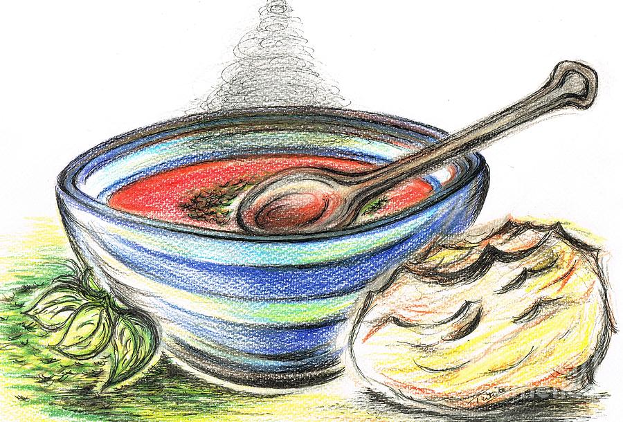 900x610 Warm Bowl Of Tomato Soup Drawing By Teresa White