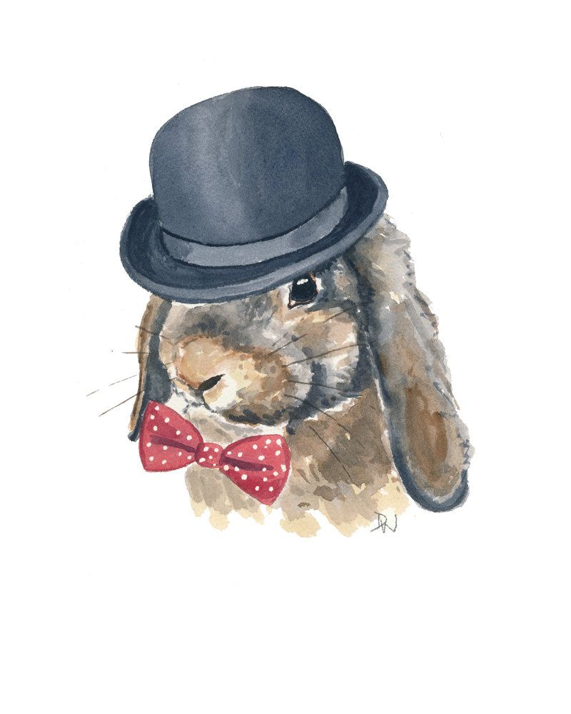 800x1000 Original Rabbit Watercolour Painting, Bunny Watercolour, Bowler