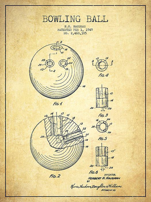 525x700 Bowling Ball Patent Drawing From 1949