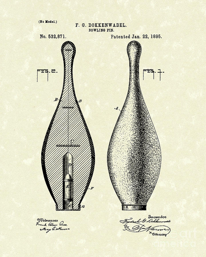 720x900 Bowling Pin 1895 Patent Art Drawing By Prior Art Design