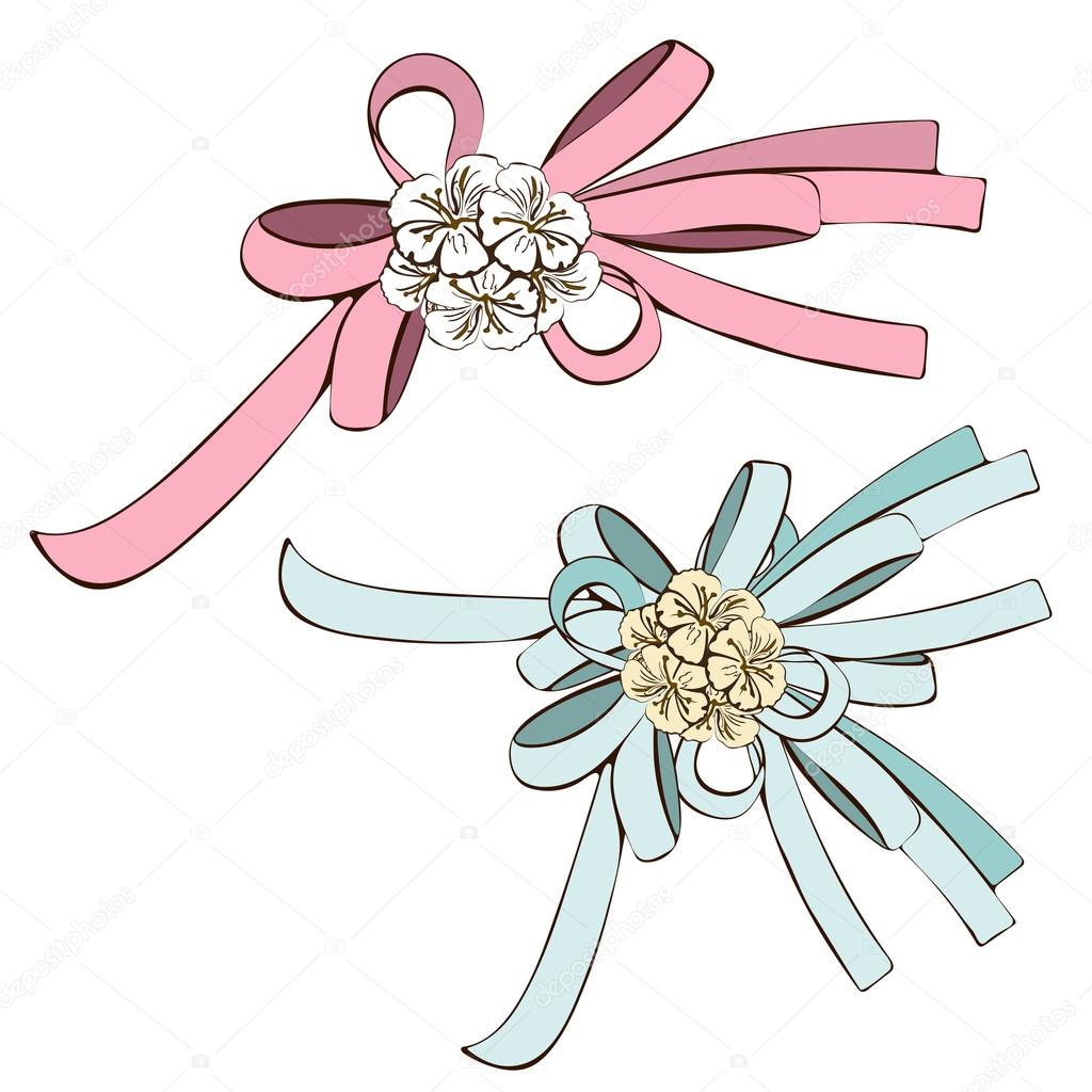 1024x1024 Set Of Bows, Pink Bow And Blue With White Flowers. Painted
