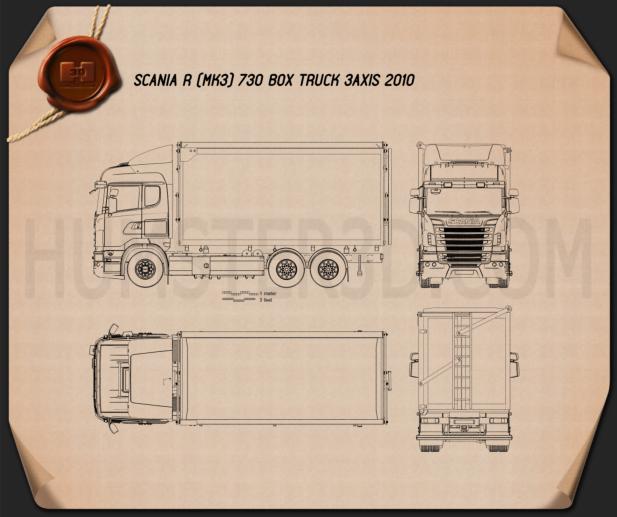 617x517 Scania R 730 Box Truck 2010 Blueprint