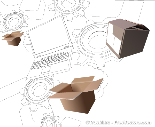 600x492 Laptop Drawing With Realistic Boxes Background Vector Free Download