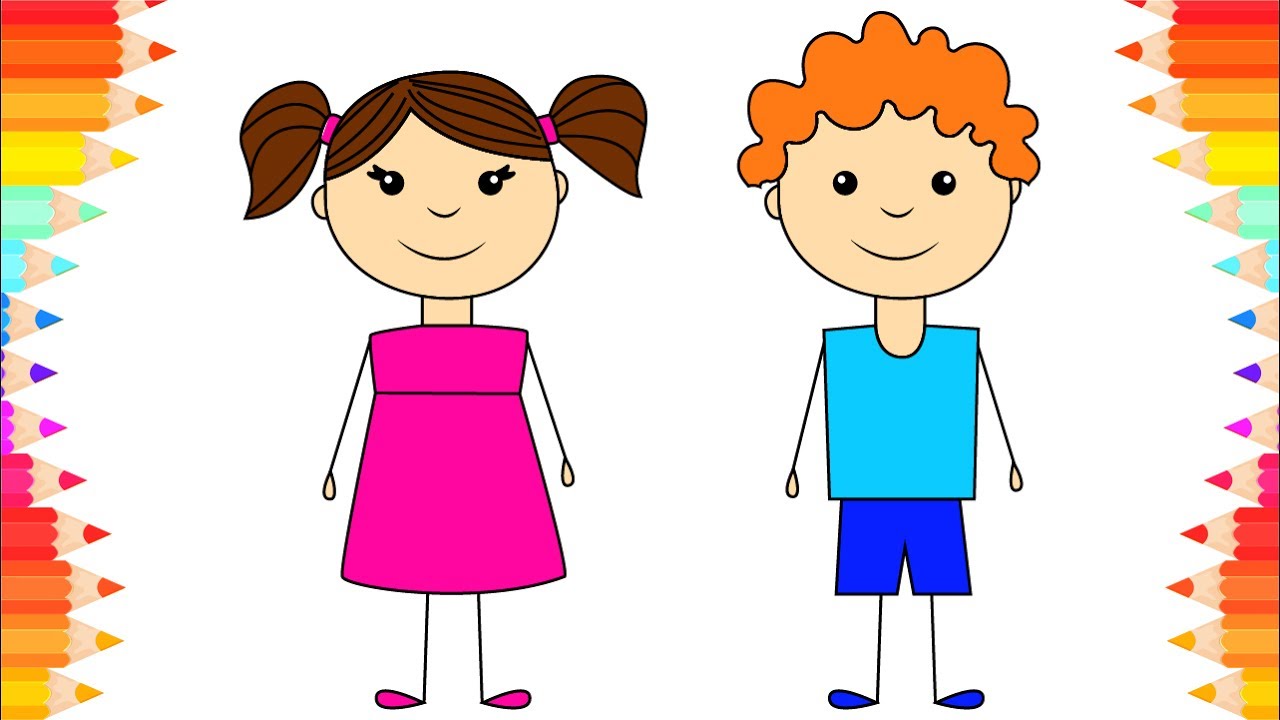 1280x720 How To Draw Boy And Girl For Kids. Diy Coloring Pages For Children