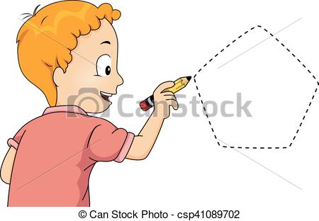 450x312 Kid Boy Trace Pentagon. Illustration Of A Little Boy Drawing