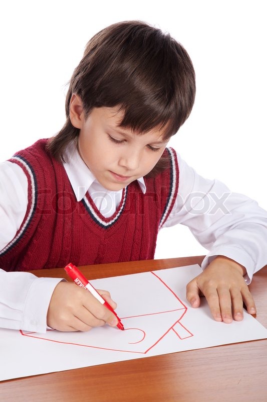 533x800 Young Boy Drawing House Isolated On White Stock Photo Colourbox