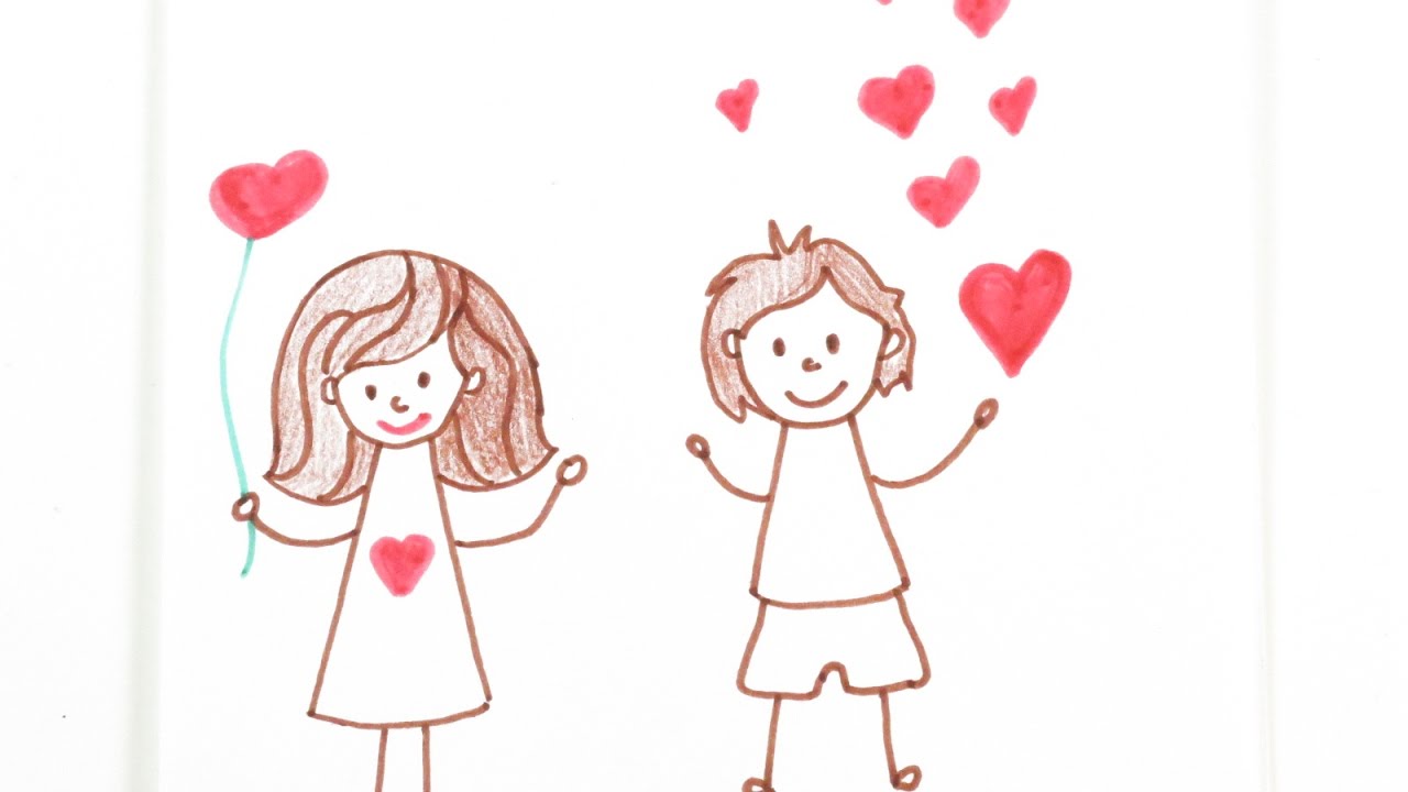1280x720 Valentine's Day Diy Drawing Boy And Girl. Cute Valentine's Day