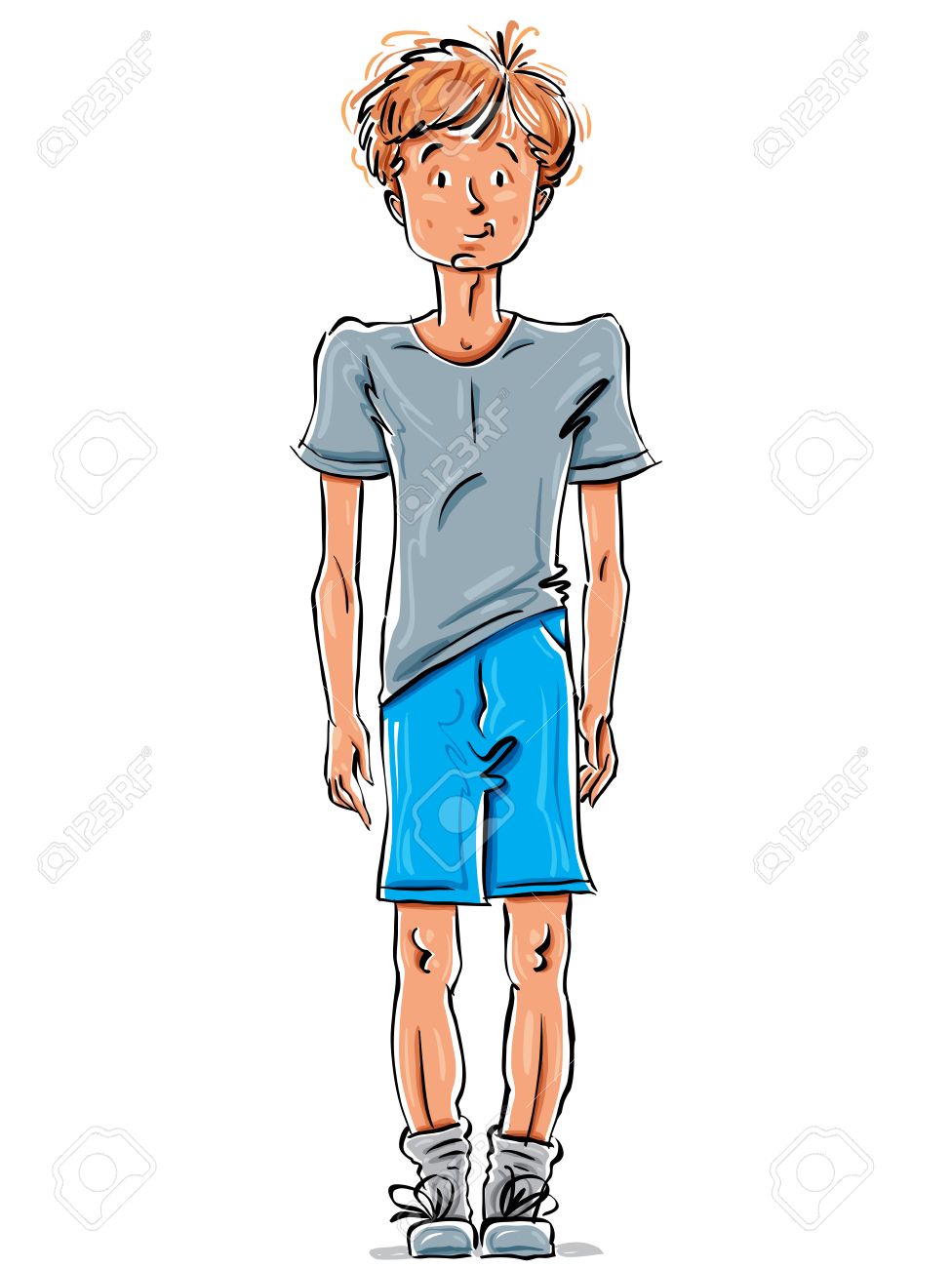 976x1300 Vector Drawing Of A Red Haired Caucasian Boy, Cartoon Hand Drawn