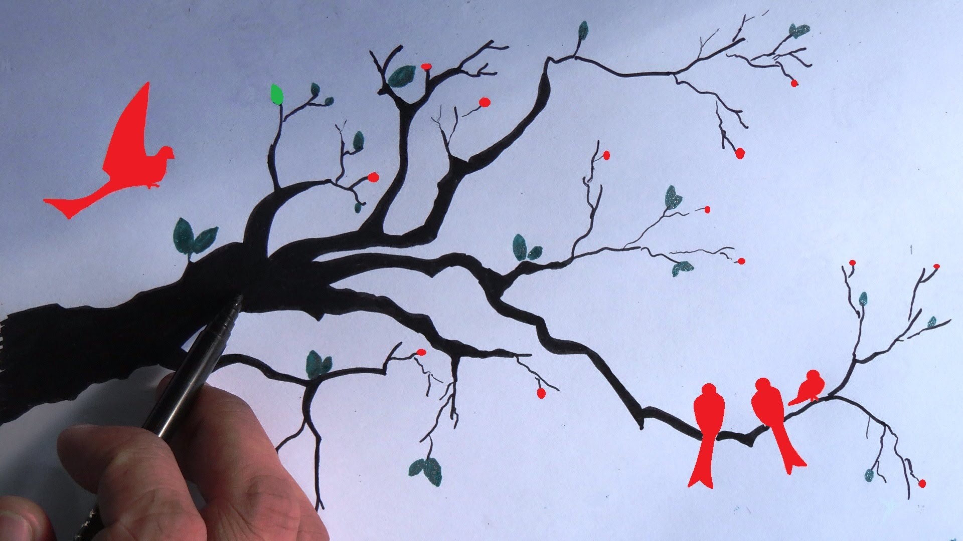 1920x1080 How To Draw Branches And Cute Birds