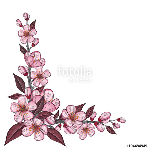 500x500 Tree Branch Drawing With Pink Cherry Flowers For Corner Decoration