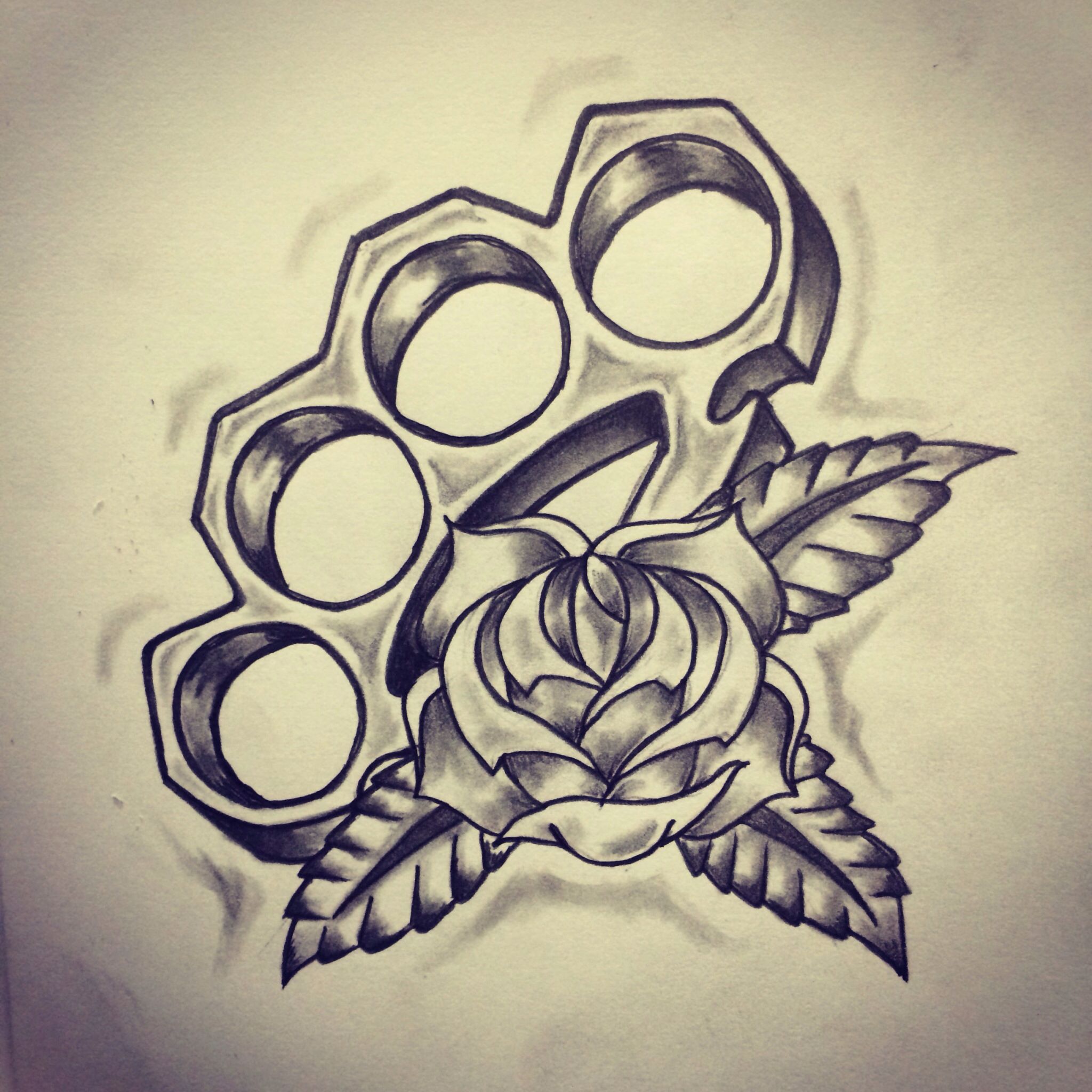 2048x2048 Traditional Brass Knuckle Rose Tattoo Sketch By