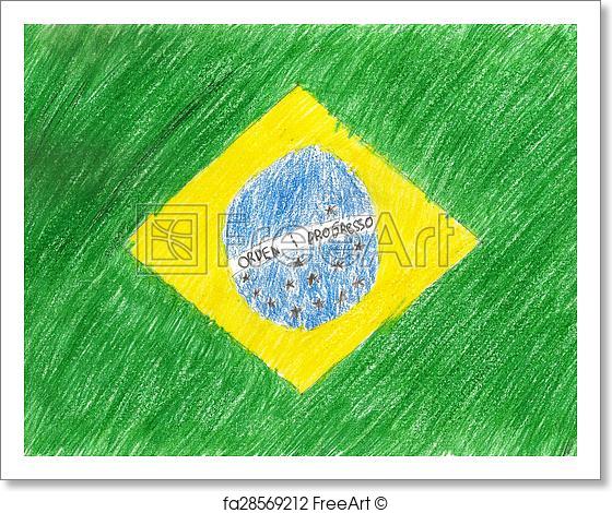 560x470 Free Art Print Of Brazil Flag, Pencil Drawing Illustration Kid