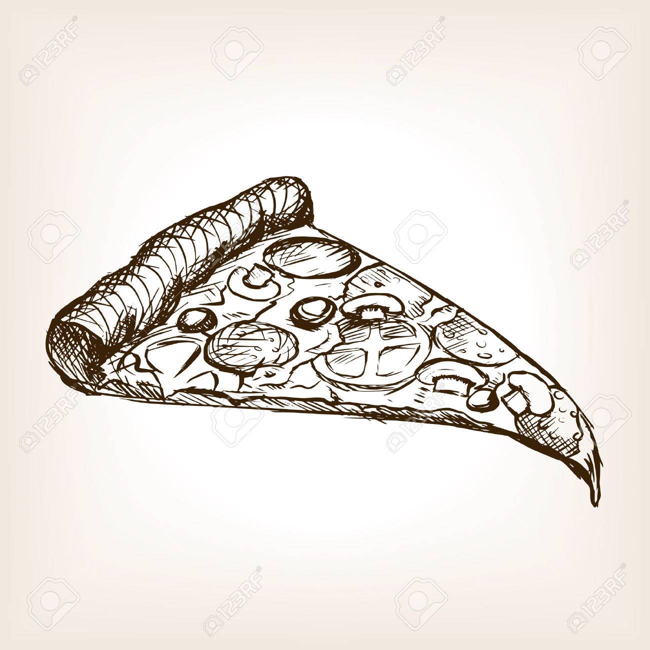 1300x1300 Pizza Slice Sketch Style Vector Illustration. Old Hand Drawn