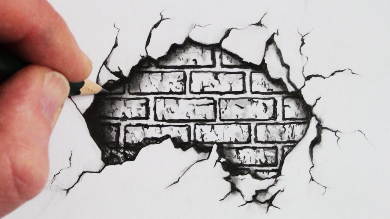 1280x720 How To Draw A Cracked Brick Wall Pencil Drawing