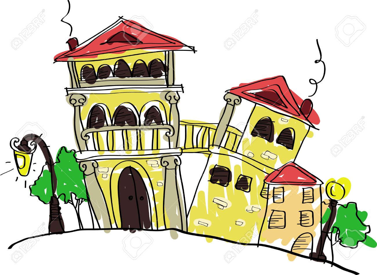 1300x947 Old Brick House, In The Technique Of Children S Drawing