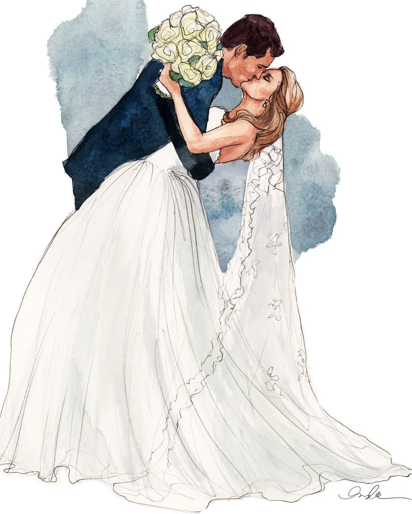 821x1024 Bride + Groom Sketches, Kiss And Books