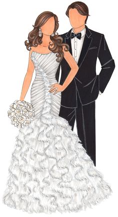 236x431 Sketch Of Wedding Dress Tux Amp Bouquet Bridal Shower Gift By