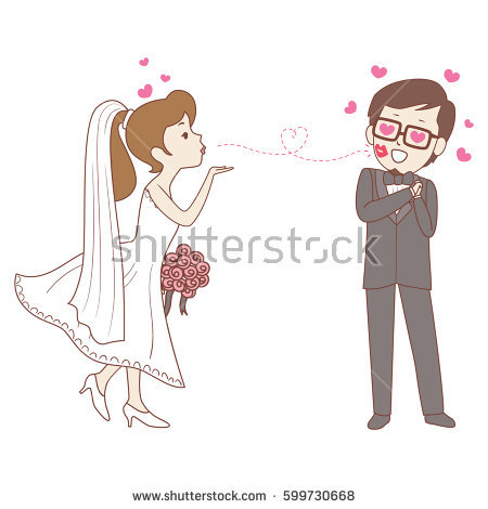 450x470 Vector Illustration Of Bride Doing Flying Kiss To The Groom