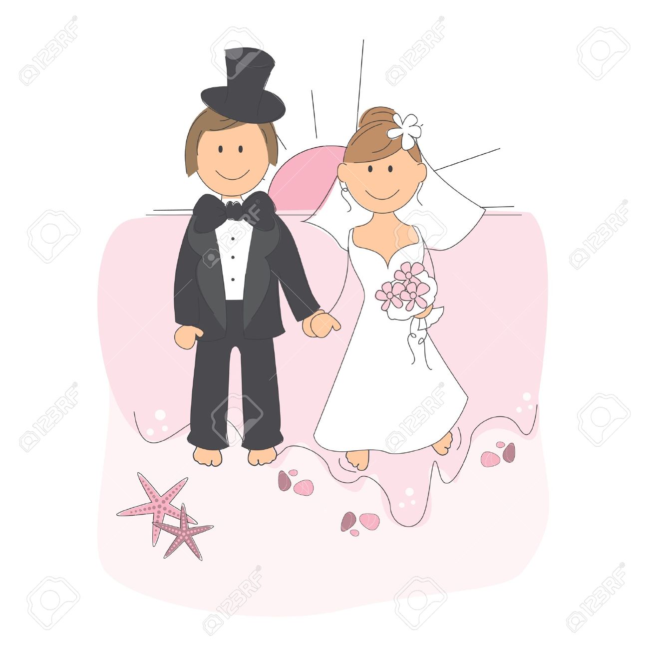 1300x1300 Wedding Invitation With Funny Bride And Groom On A Beach At Sunset