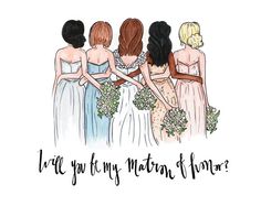 236x187 Custom Bridal Party Drawing Print, Will You Be My Bridesmaid