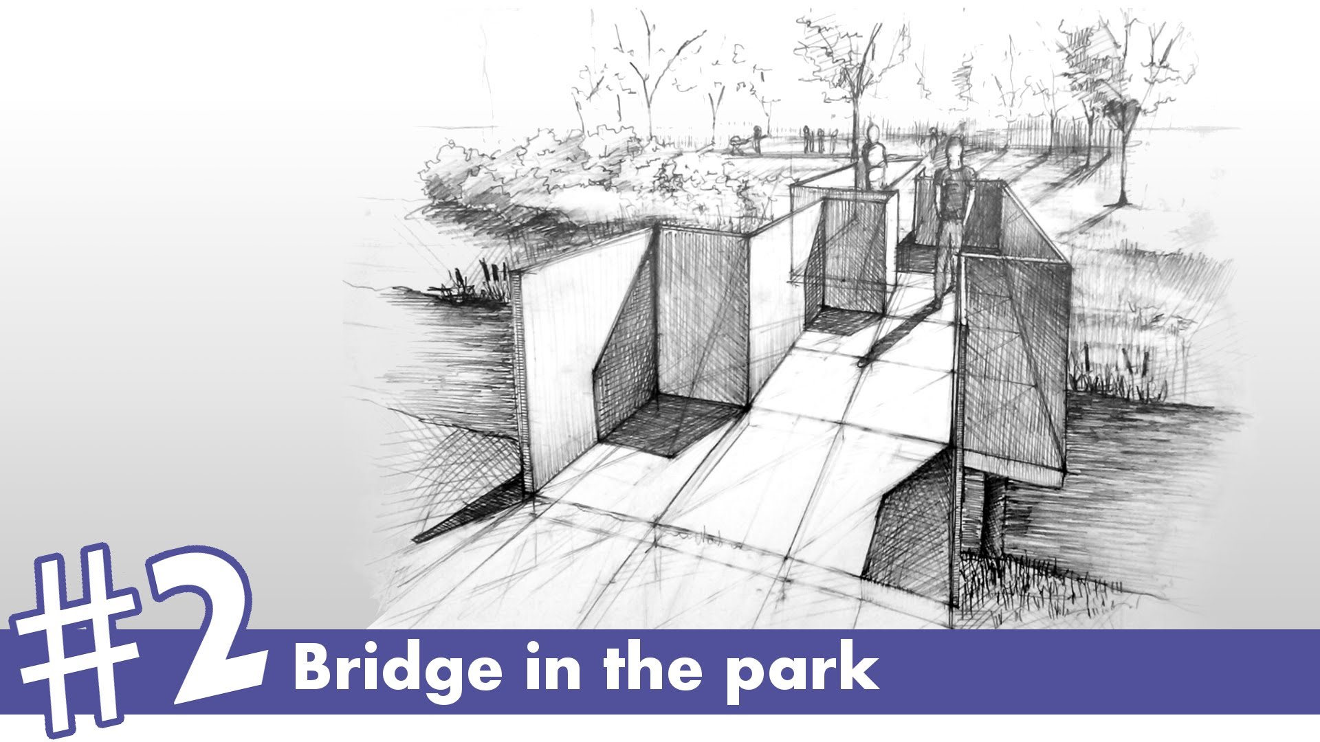 1920x1080 Bridge In The Park Perspective Drawing