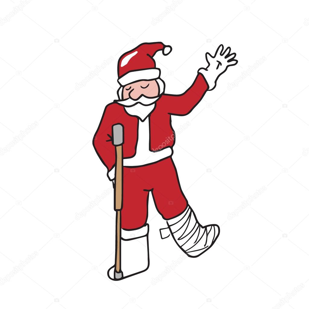 1024x1024 Santa With Broken Leg Cartoon Drawing Stock Vector Tawesit