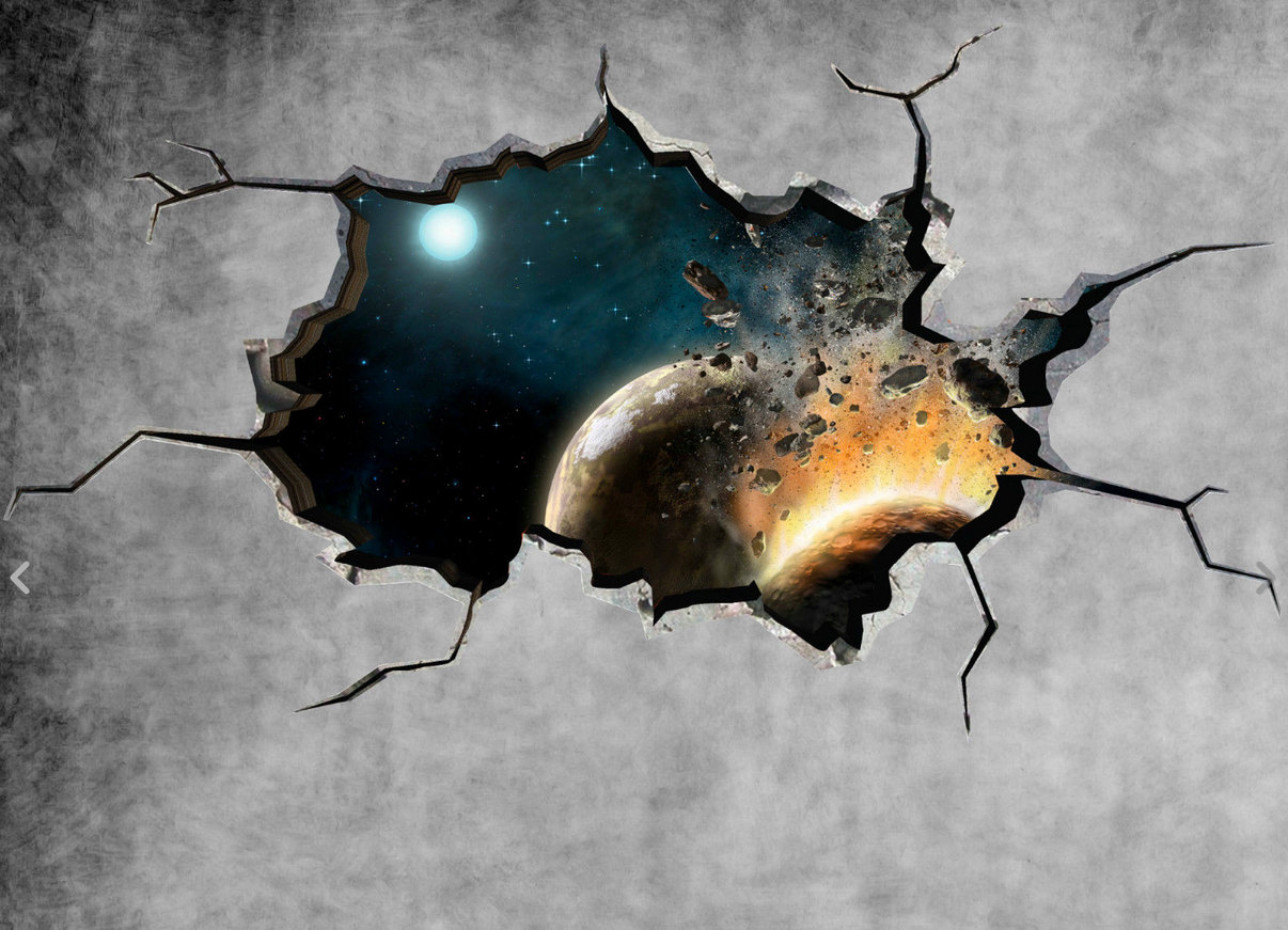 1206x871 Space Wall Decal Planet Galaxy Cracked Wall Sticker Stars