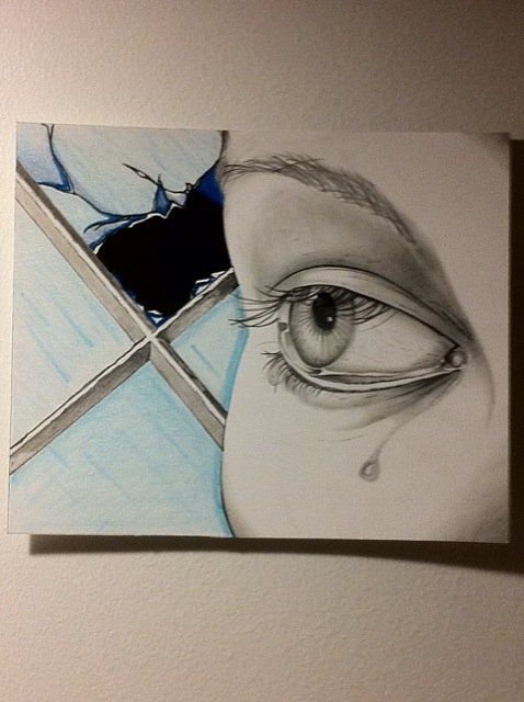 478x640 Drawing Of Girl's Eye In Front Of Broken Windows Art Interests