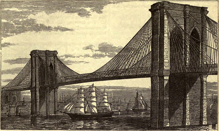900x540 Vintage Illustration Of The Brooklyn Bridge Drawing By