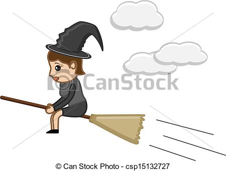 450x341 Witch On Broom. Drawing Art Of Cartoon Halloween Witch Girl