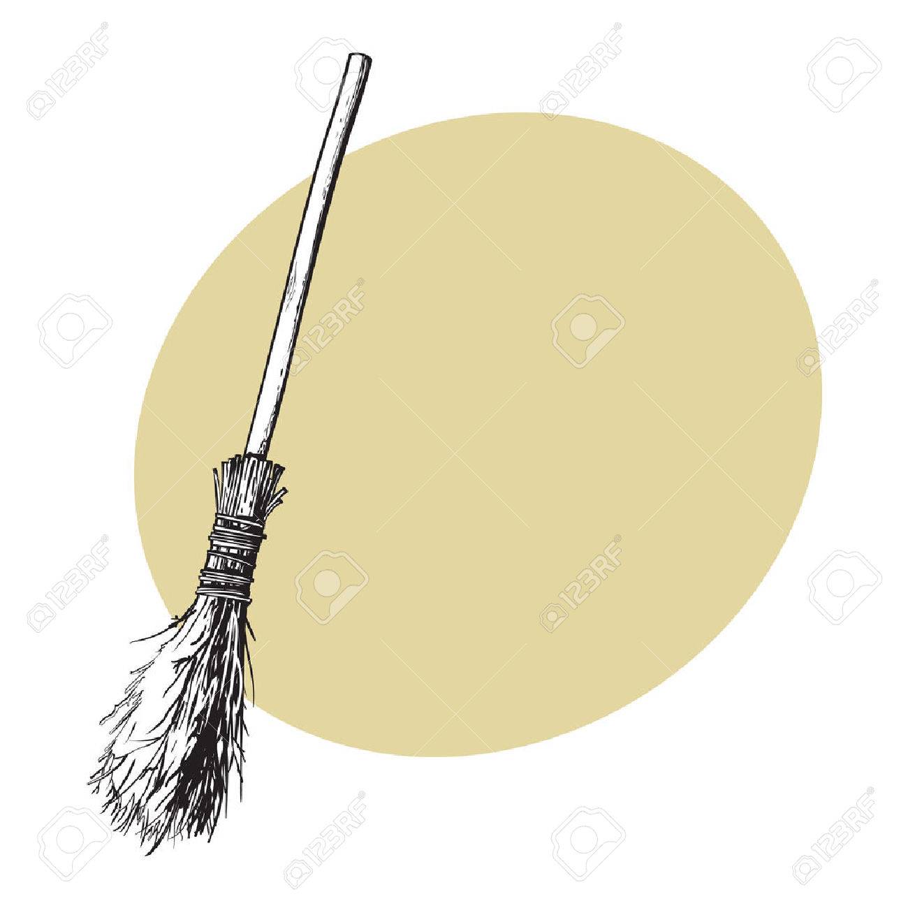 1300x1300 Single Old Twig Broom, Broomstick, Traditional Halloween Symbol