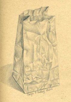 236x340 Art Drawing, Brown Paper Bag 2 Sepia Pencil Drawing, Kitchen Art