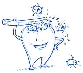 271x240 Vektor Druckcute Cartoon Tooth Cleaning Himself With A Brush